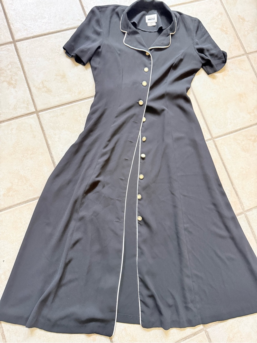 Leslie Fay Black Midi Dress with Cream Piping